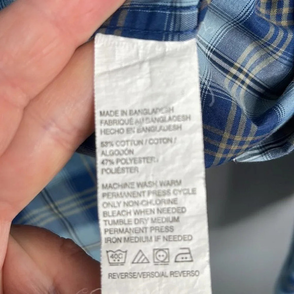 GH BASS Mens Plaid Utility Shirt Blue Adjustable Long Sleeve Size XL - Picture 9 of 11